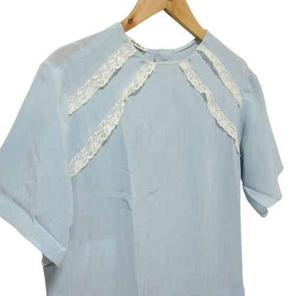 MIUMIU Used 100% silk short sleeve mini dress one piece 38 light blue womens br