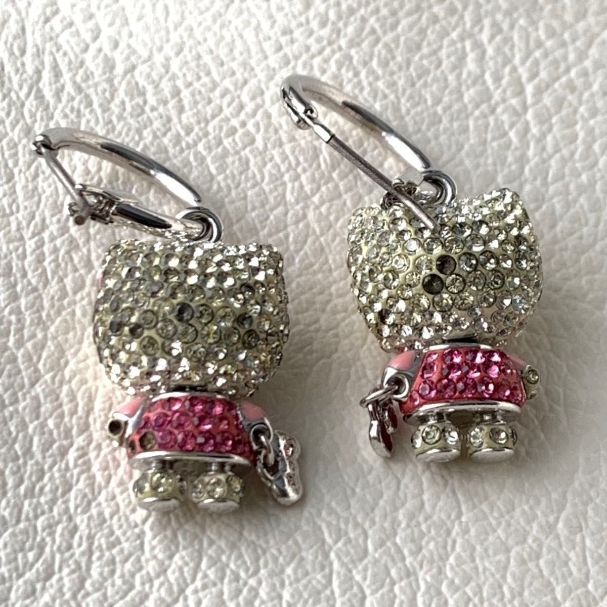 Rare, discontinued Hello Kitty earrings, Swarovski crystal hoop earrings set.