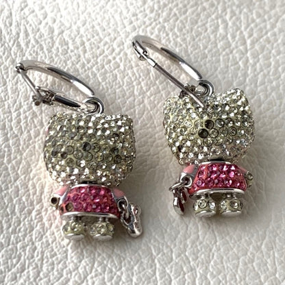 Rare, discontinued Hello Kitty earrings, Swarovski crystal hoop earrings set.