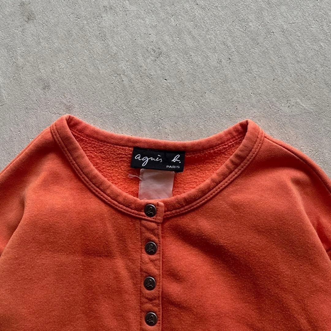 Agnes b Snap Button Cardigan Cropped Minimalist Paris Style Orange Japan