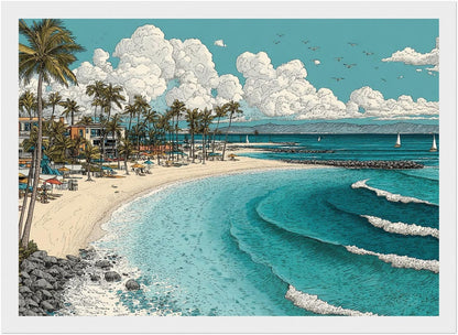 Honolulu Beachfront Breeze Hawaiian Art A4 Leaf Aloha Official picture.