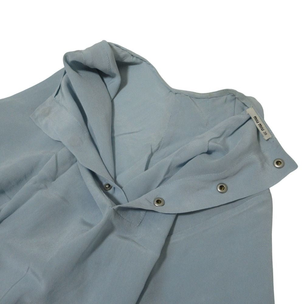 MIUMIU Used 100% silk short sleeve mini dress one piece 38 light blue womens br