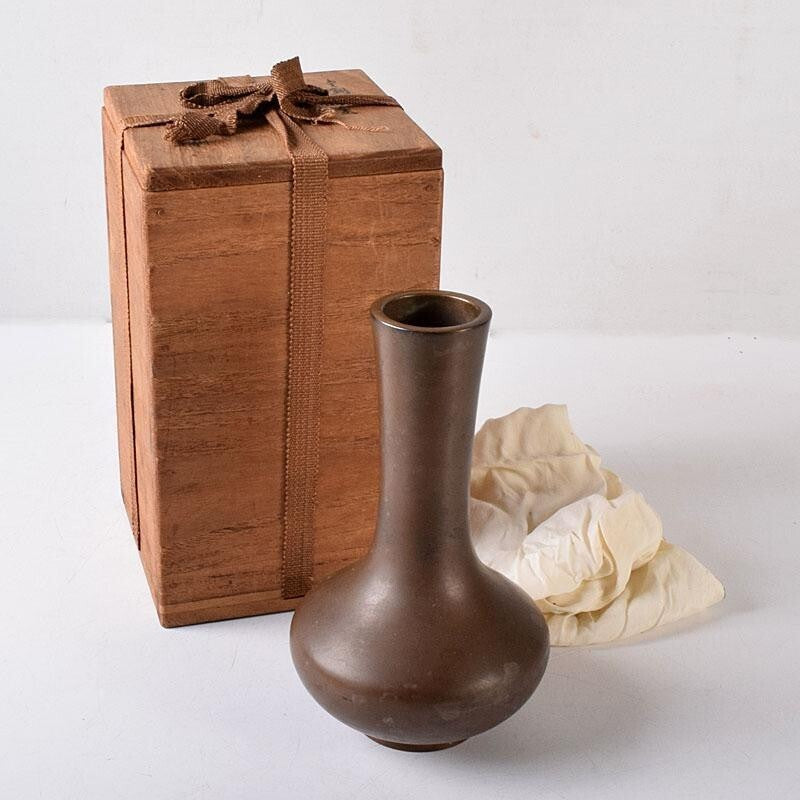 Antique Cast Iron Flower Vase w/ Box Japan