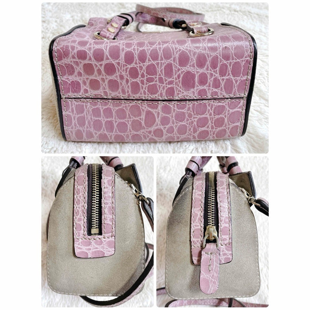 Dsquared2 Croco Embossed Suede 2Way Shoulder Handbag Pink Used Ex+ Authentic JPN