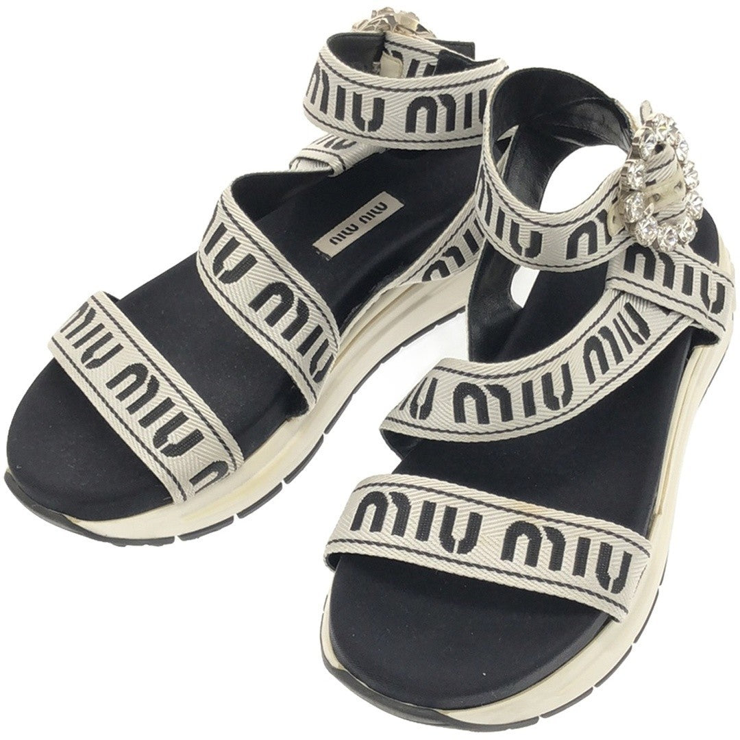 Miu Crystal Bijou Logo Strap Sport Sandals Black 35 1 2 Used MESC-0