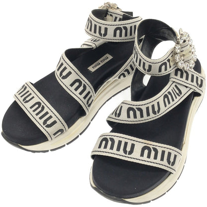Miu Crystal Bijou Logo Strap Sport Sandals Black 35 1 2 Used MESC-0