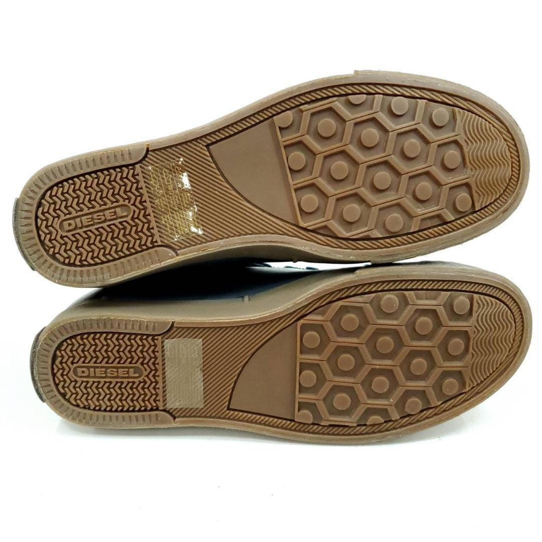 Diesel Men 8.5US Side Zip Lace Up High Cut Sneakers Navy Brown Almost unused ITA