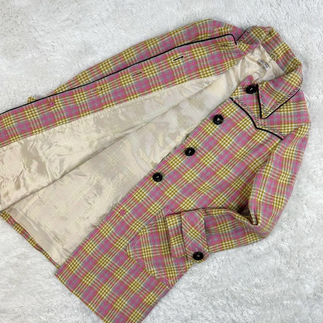 Miu Miu Tweed Coat Outerwear Fashion Jacket Pink Plaid Checkered size 38 Used