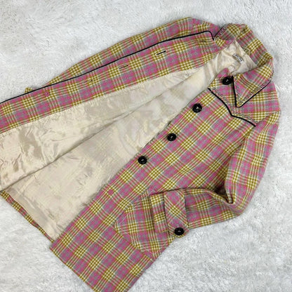 Miu Miu Tweed Coat Outerwear Fashion Jacket Pink Plaid Checkered size 38 Used