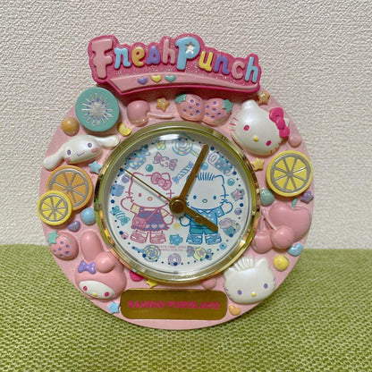 SANRIO Hello Kitty Fresh Punch Relief Harmonyland Table Clock Vintage Japan