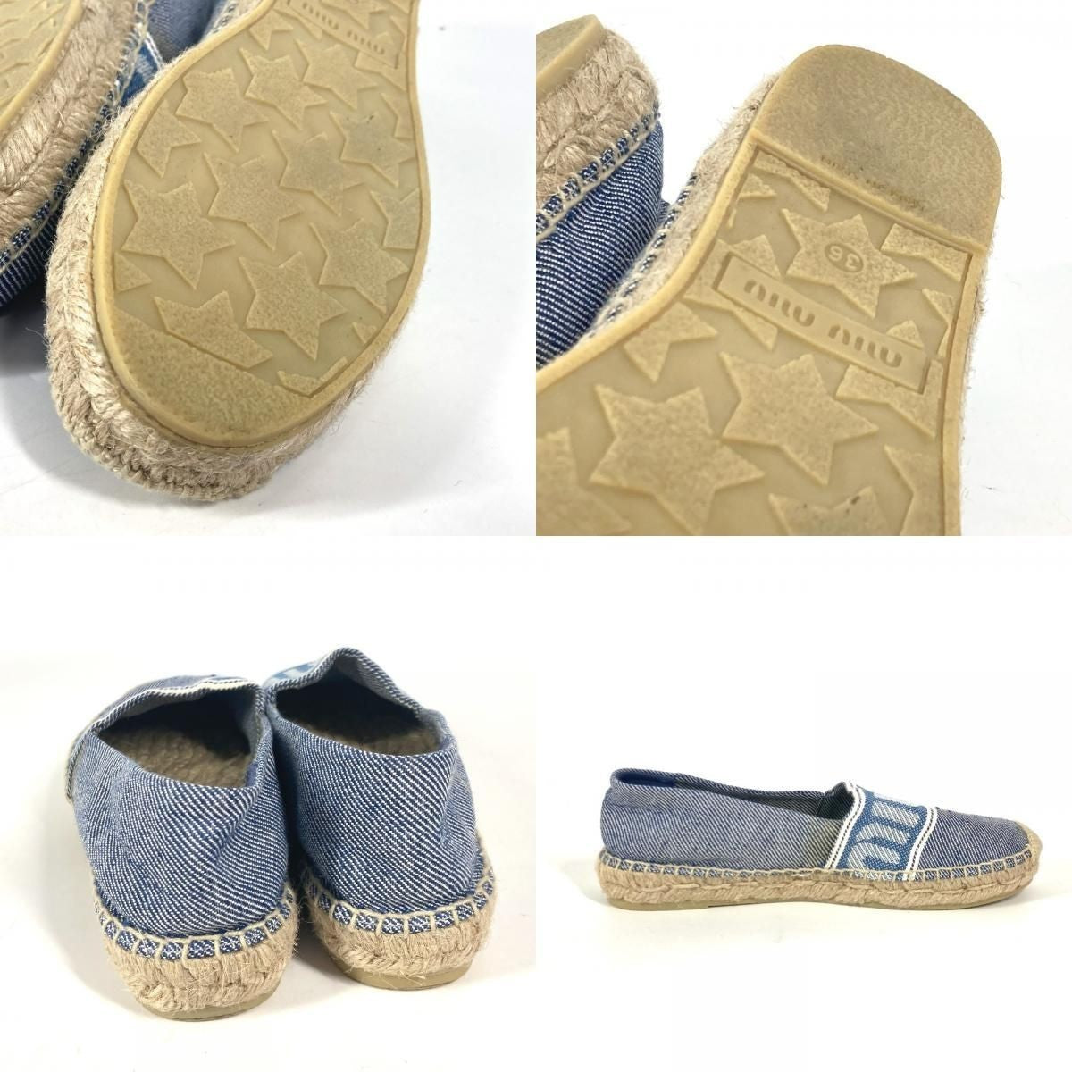 MIUMIU logo Shoes Slip-on Flats Espadrille cotton blue/White