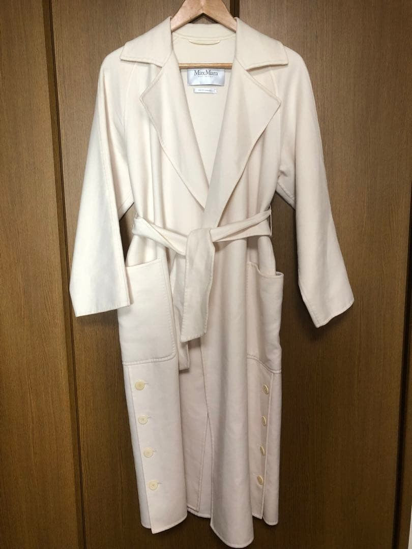 Max Mara Wool cashmere river gown wrap long Coat Jacket Women 38 White Ecru