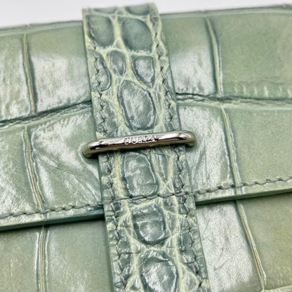 FURLA Croco Embossed Leather Shoulder Bag Green Small Brand Authentic