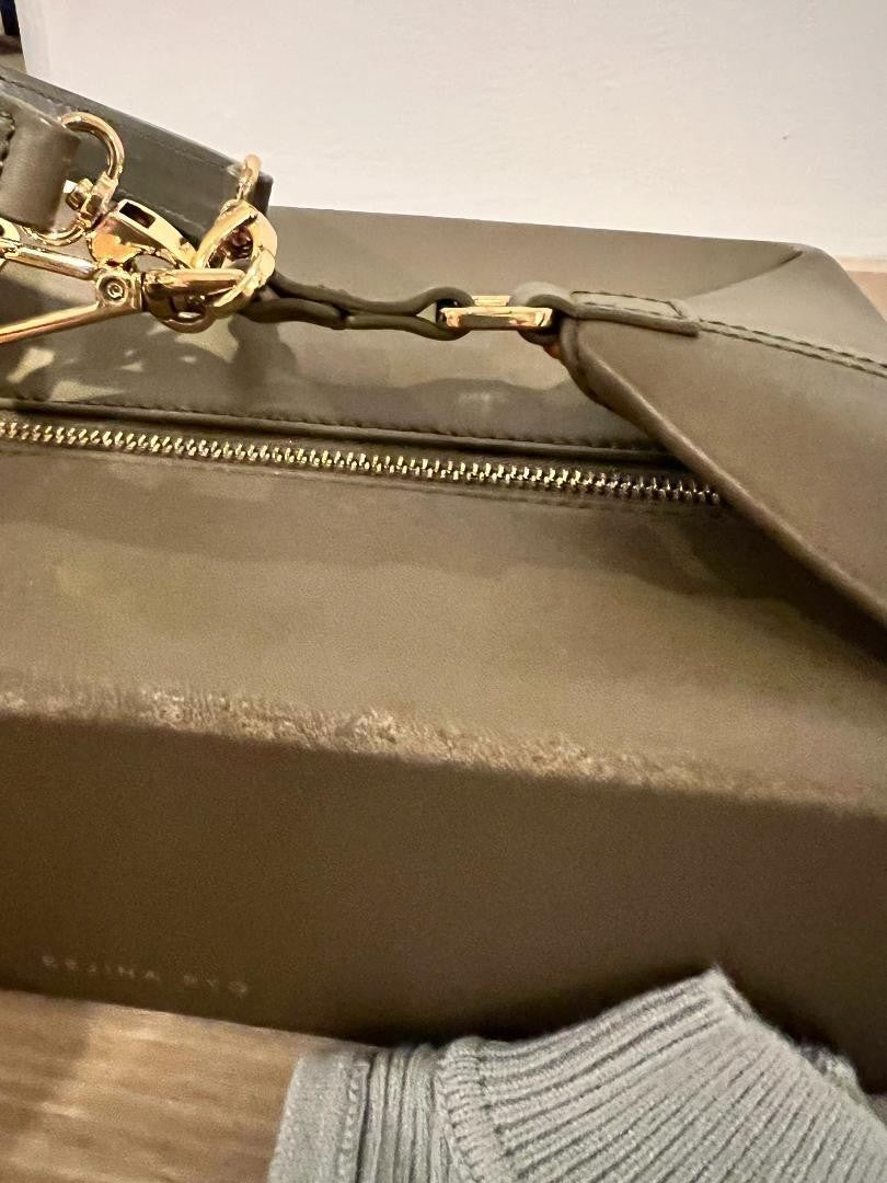 REJINA PYO Olivia Handbag Purse Leather in Olive Green w/Dust Bag USED Good Cond