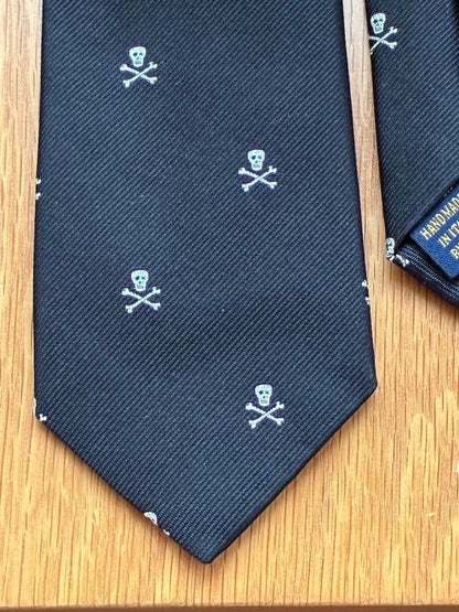 Ralph Lauren Rugby Skull Black Silk Tie Rare Vintage 145cm Luxury japan