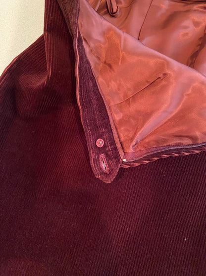 Ralph Lauren Burgundy Corduroy Skirt Size 7 Slit Detail Lined