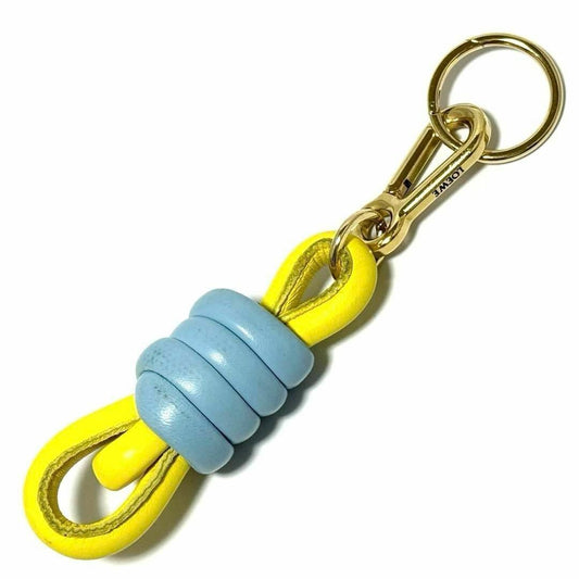 Used Loewe Womens Knot Bag Charm Key Ring Key Holder Yellow Leather