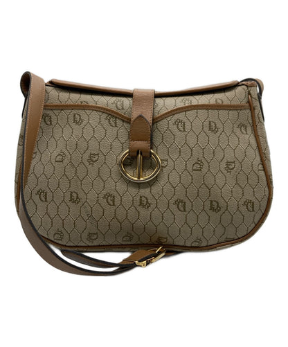 Dior Honeycomb Shoulder Bag Beige Canvas Leather Vintage Authentic 1112