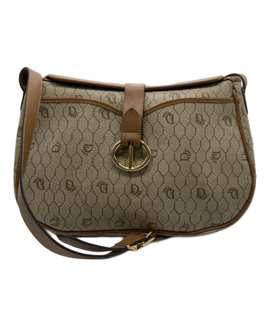 Dior Honeycomb Shoulder Bag Beige Canvas Leather Vintage Authentic 1112