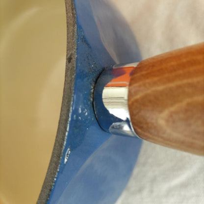 LE CREUSET 20cm Wood Handle Enameled Saucepan Blue Vintage Collectible Pot