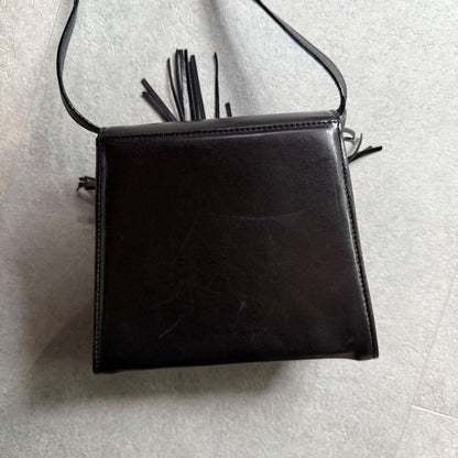 Salvatore Ferragamo Fringe Mini Shoulder Bag Leather Black Gold Authentic Rare
