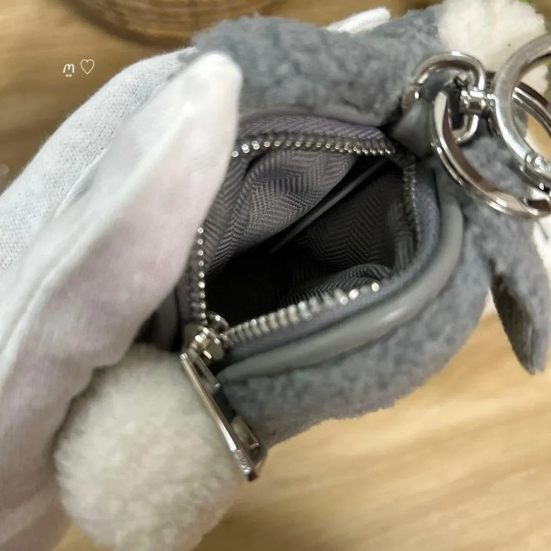 Rare LOEWE Suna Fujita Bunny Charm Coin Purse Shearling Rabbit Key Ring Used JP