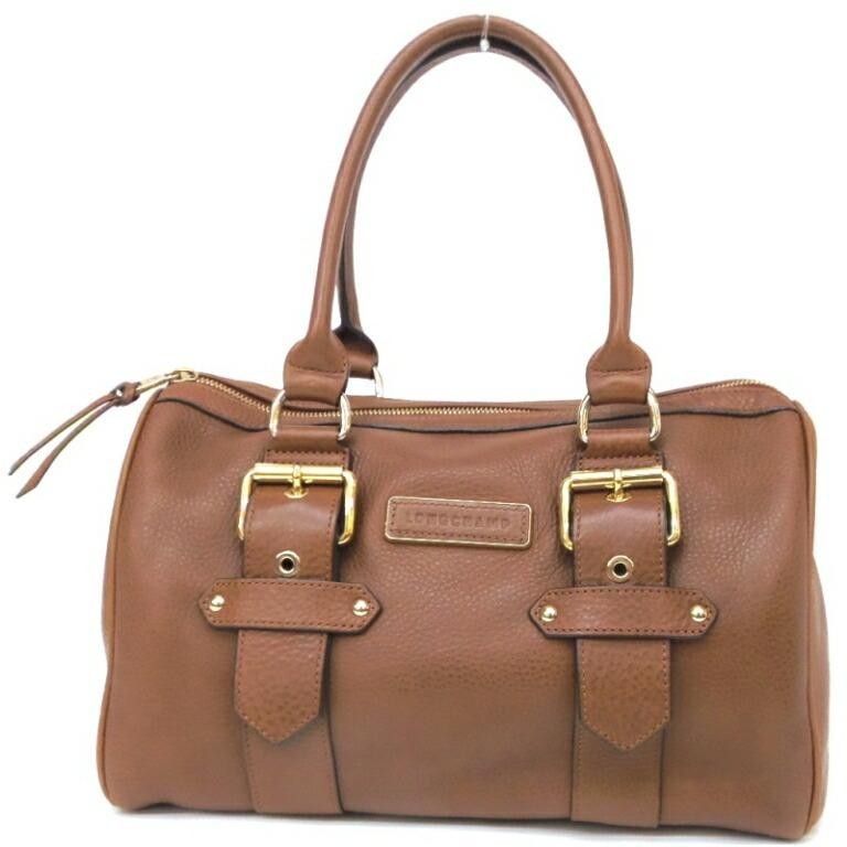 LONGCHAMP x KATE MOSS Leather Mini Boston Bag Camel Brown Hand Bag Womens Auth