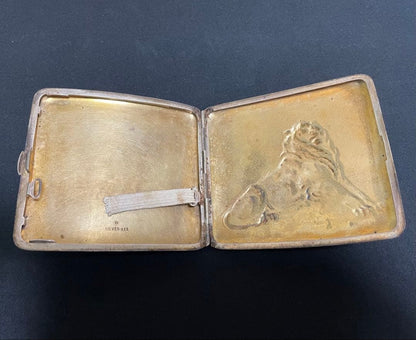 Silver Cigarette Case Lion Design 92.5 Sterling Silver 7.7x8.2cm Used From Japan
