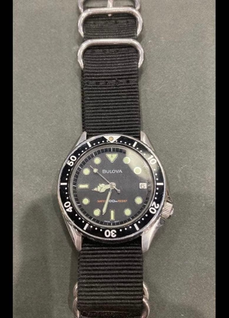 Bulova Wrist Watch Diver w/NATO Strap Vintage Used Waterproof Working Rare JAPAN