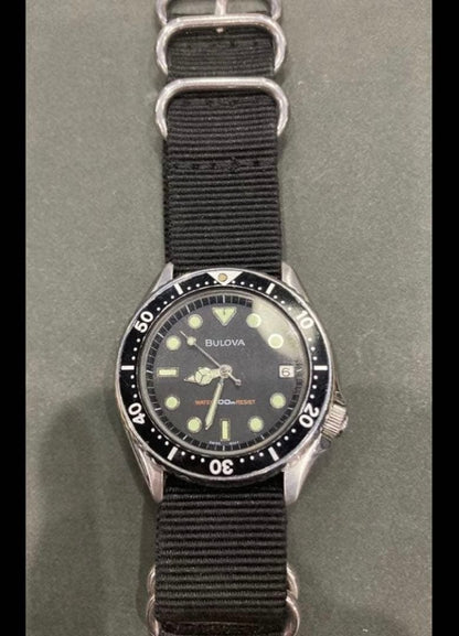 Bulova Wrist Watch Diver w/NATO Strap Vintage Used Waterproof Working Rare JAPAN
