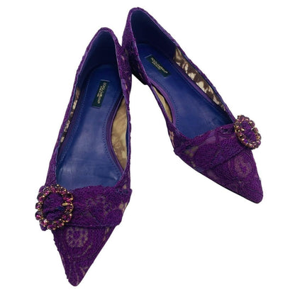 Dolce&Gabbana Women 8.0US Purple Lace Bijou Flat Shoes Luxury Elegant Classic