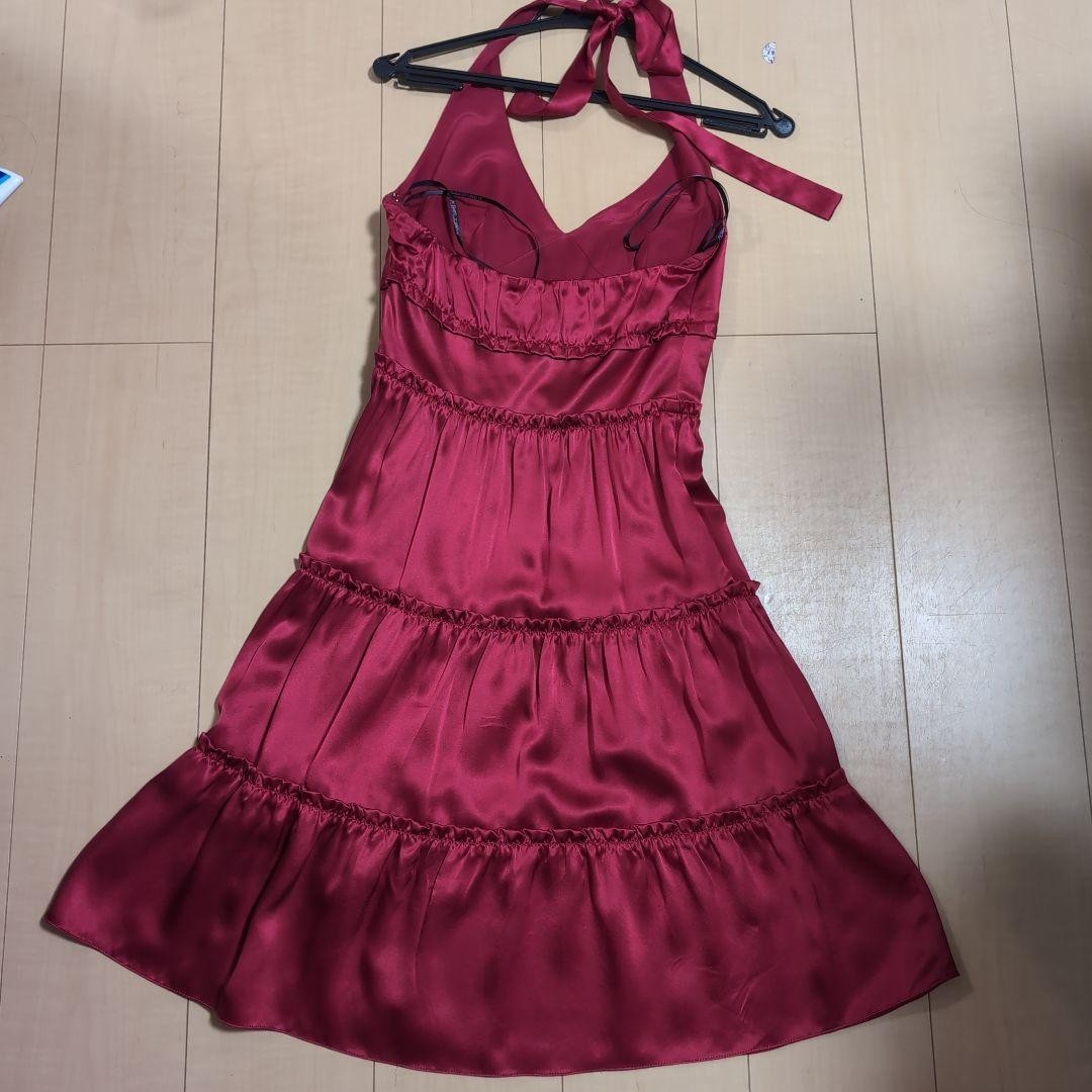 Betsey Johnson Satin Halter Mini Dress Red Ruffle Detail Elegant Party Style M