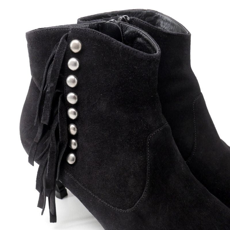 SAINT LAURENT PARIS boots Size 37 Studded fringe embellished suede short boo...