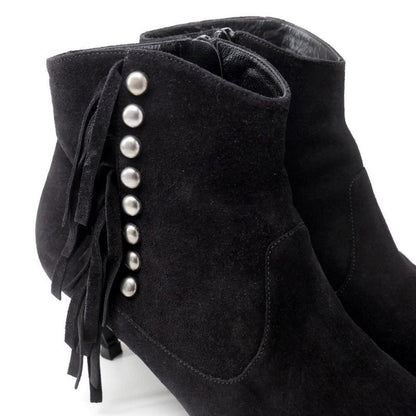 SAINT LAURENT PARIS boots Size 37 Studded fringe embellished suede short boo...