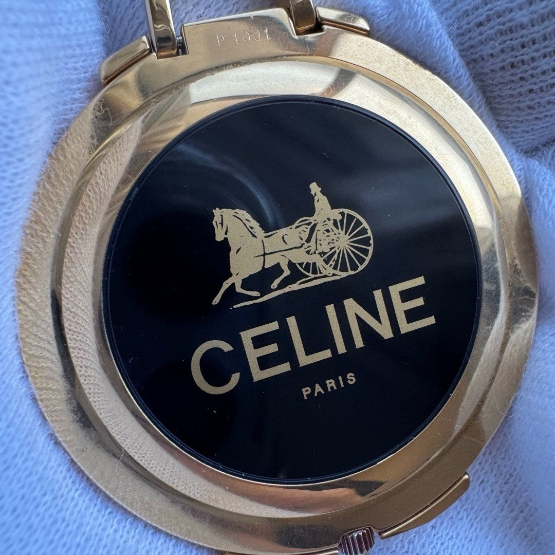Ultra Rare CELINE Horse Carriage Gold Quartz Pocket Watch Vintage Authentic
