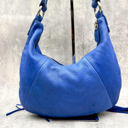 Ralph Lauren Leather Shoulder Bag Handbag Fringe Blue archive Hobo Used Rare
