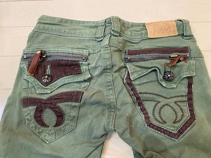RED PEPPER Skinny Denim Pants Khaki Embroidery Zip Y2K Size 25