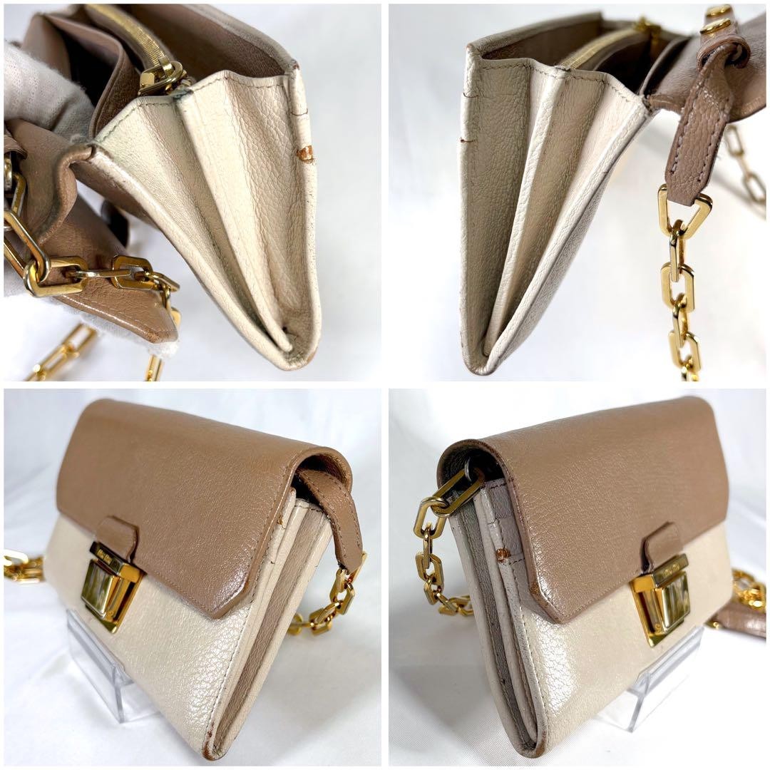 Miu Miu Chain Wallet Leather Pink Gold Auth am8441