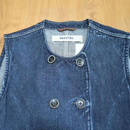 KAPITAL Denim double button Vest Cotton100% Used Excellent+ Vintage Japan