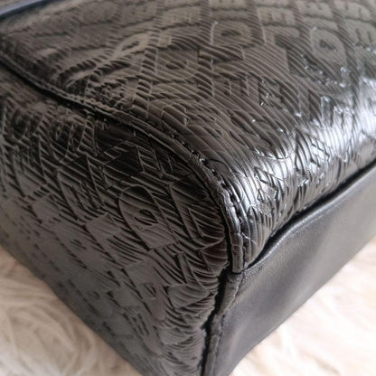 DIESEL Embossed Logo Black Leather Shoulder Bag Monogram Handbag Excellent Cond