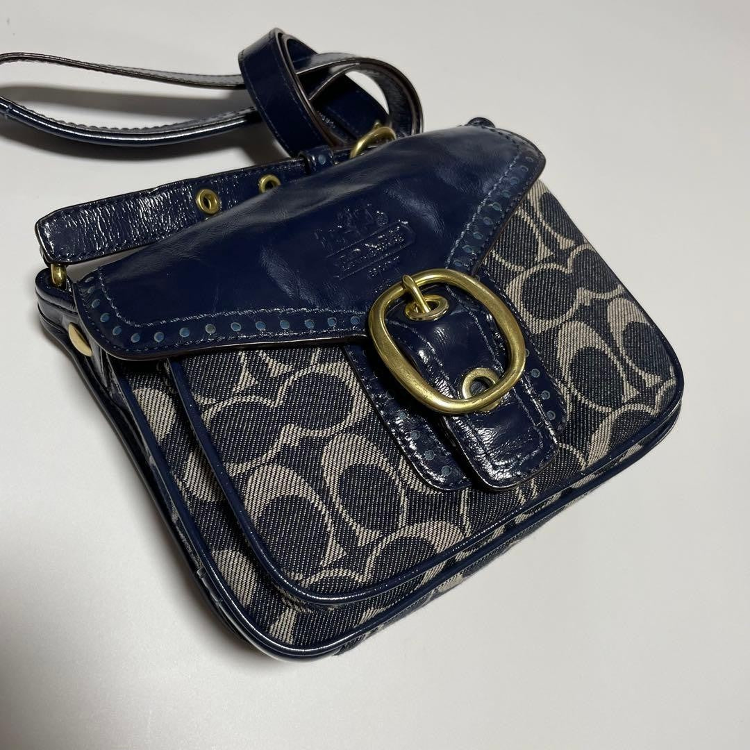 Coach Bleeker Legacy Denim Flap Bag Navy Denim Shoulder Bag Authentic