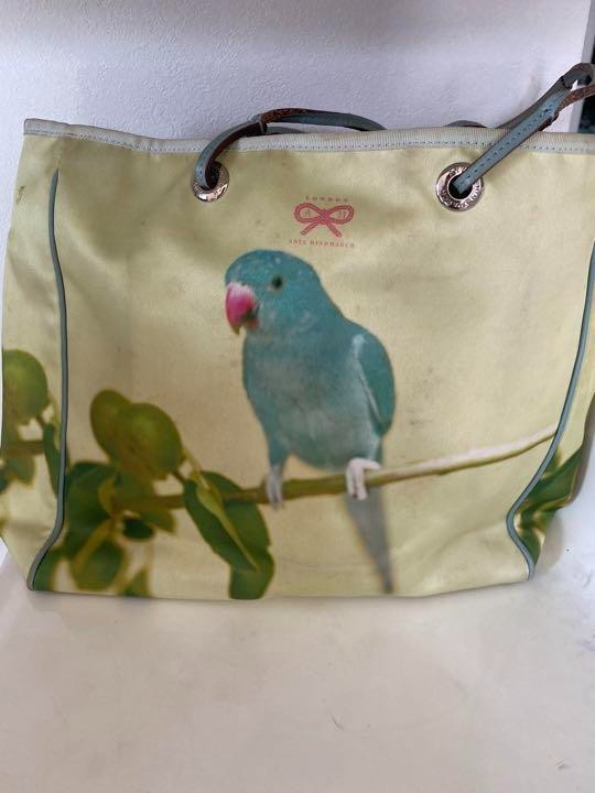 ANYA HINDMARCH Animal Bird Printed Tote Bag Handbag Green JAPAN