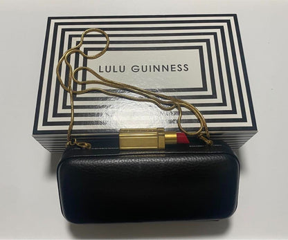 Lulu Guinness Lipstick Clasp Chain Shoulder Clutch Bag Purse BLK USED w/Dust Bag