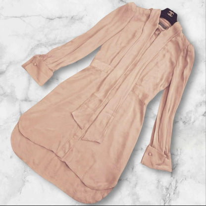 ALEXANDER McQUEEN Shirt Dress Coral Pink Beige Size 42 Long Sleeve