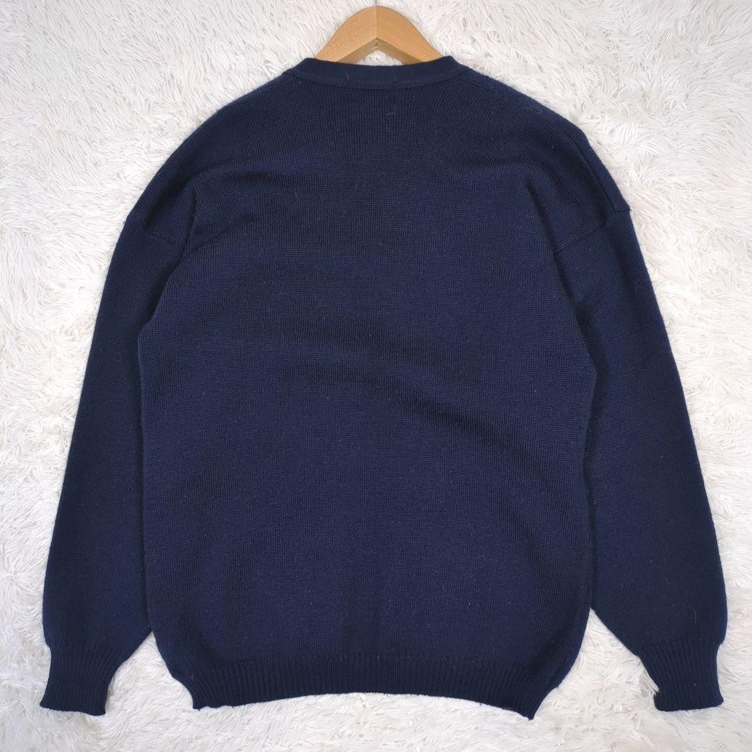 J.PRESS Wool 100% Cardigan Gold Button Emblem Embroidery Navy L From Japan