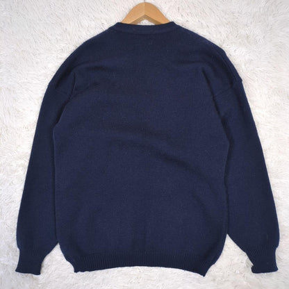 J.PRESS Wool 100% Cardigan Gold Button Emblem Embroidery Navy L From Japan