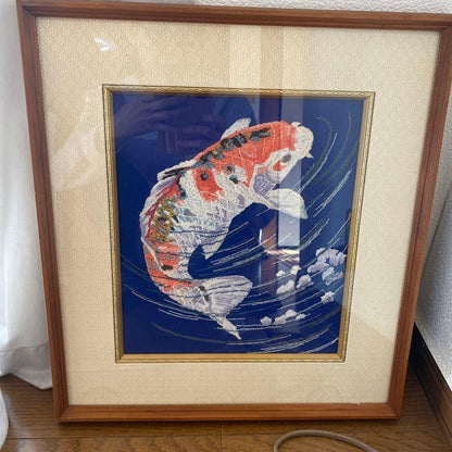 Embroidered Koi Art Frame - Showa Retro