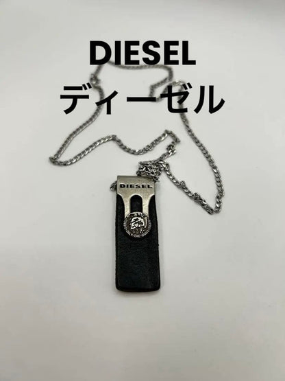 Diesel Men Leather Metal Necklace Approx.60Cm Luxury Stylish Casual Italian Used