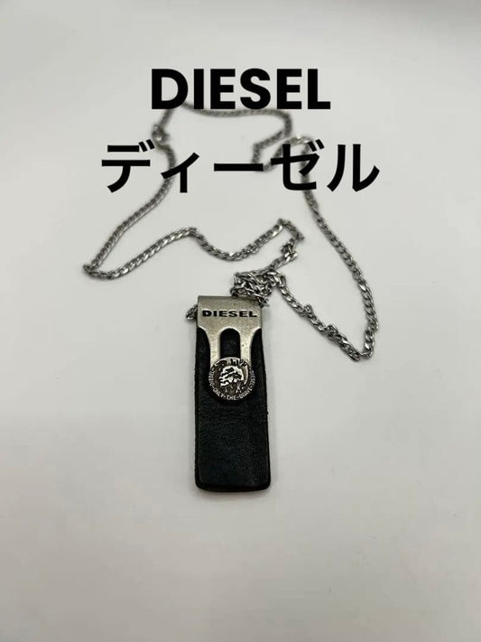 Diesel Men Leather Metal Necklace Approx.60Cm Luxury Stylish Casual Italian Used