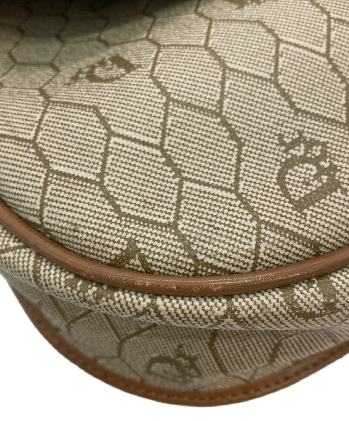 Dior Honeycomb Shoulder Crossbody Bag Beige Canvas Leather Vintage Auth 1121